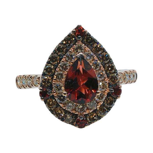Le Vian 14K Rose Gold Pear Garnet & Diamond Double Halo Estate Ring Joint Venture Jewelry Cary, NC