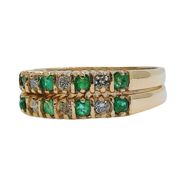 10K Yellow Gold Emerald & Diamond Estate Band Set Image 2 Joint Venture Jewelry Cary, NC