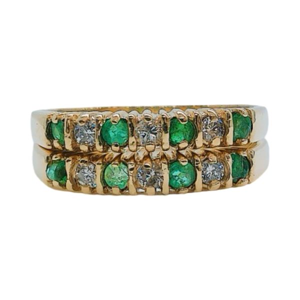 10K Yellow Gold Emerald & Diamond Estate Band Set Joint Venture Jewelry Cary, NC