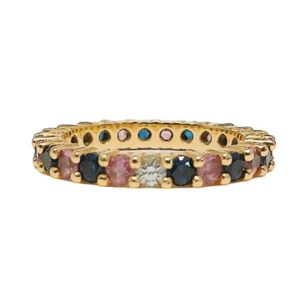 14K Gold Pink & Blue Sapphire Diamond Eternity Band Image 2 Joint Venture Jewelry Cary, NC