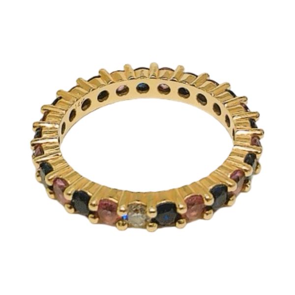 14K Gold Pink & Blue Sapphire Diamond Eternity Band Image 3 Joint Venture Jewelry Cary, NC