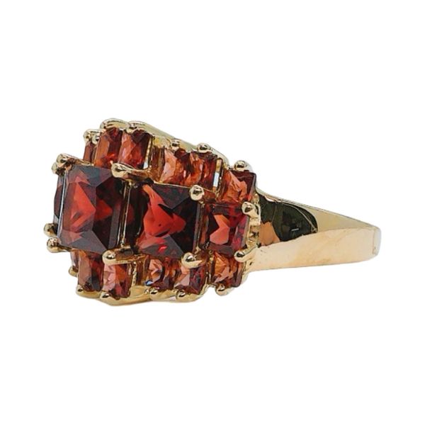14K Yellow Gold Princess Cut Garnet Cluster Ring Image 2 Joint Venture Jewelry Cary, NC
