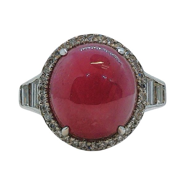 18K White Gold 10.50ct Cabochon Ruby & Diamond Ring Joint Venture Jewelry Cary, NC