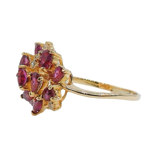 14K Yellow Gold Marquise Ruby & Diamond Cluster Ring Image 2 Joint Venture Jewelry Cary, NC