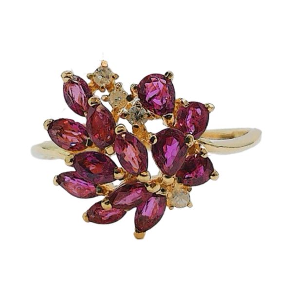 14K Yellow Gold Marquise Ruby & Diamond Cluster Ring Joint Venture Jewelry Cary, NC