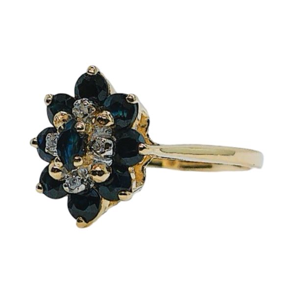 10K Yellow Gold Sapphire & Diamond Cluster Ring Image 2 Joint Venture Jewelry Cary, NC
