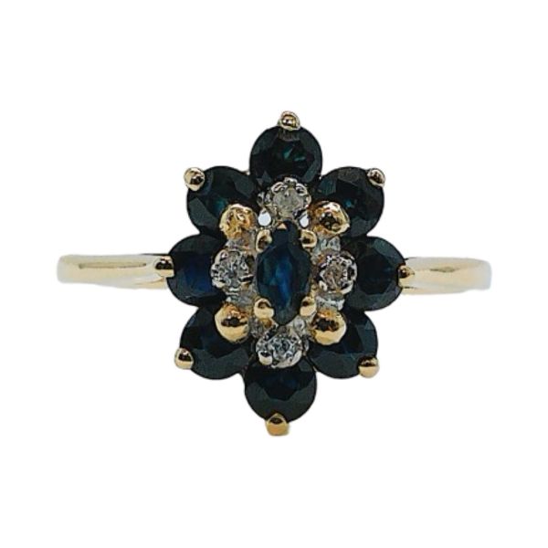 10K Yellow Gold Sapphire & Diamond Cluster Ring Joint Venture Jewelry Cary, NC