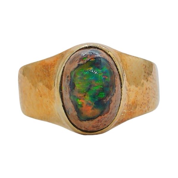 14K Yellow Gold Estate 2.00ct Oval Boulder Opal Bezel Set Ring Joint Venture Jewelry Cary, NC