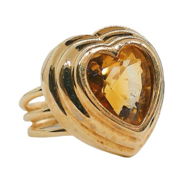 14K Yellow Gold 2.75ct Heart Citrine Estate Cocktail Ring Image 2 Joint Venture Jewelry Cary, NC