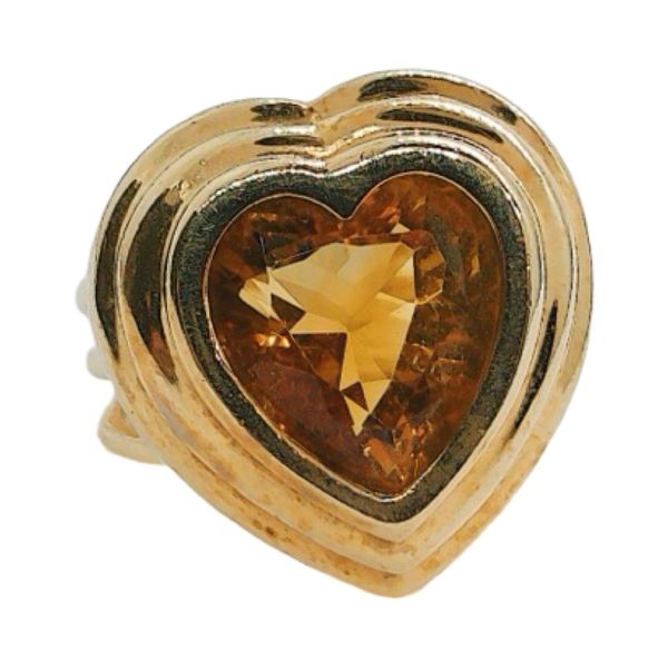 14K Yellow Gold 2.75ct Heart Citrine Estate Cocktail Ring Joint Venture Jewelry Cary, NC
