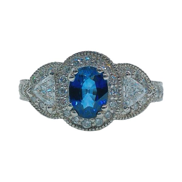 Platinum 1.04 CT Oval Sapphire & 1.20 CTW Diamond Halo Ring Joint Venture Jewelry Cary, NC