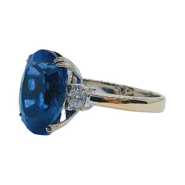Estate 18K White Gold 8.39ct Oval Tanzanite & Diamond Three-Stone Ring Image 2 Joint Venture Jewelry Cary, NC