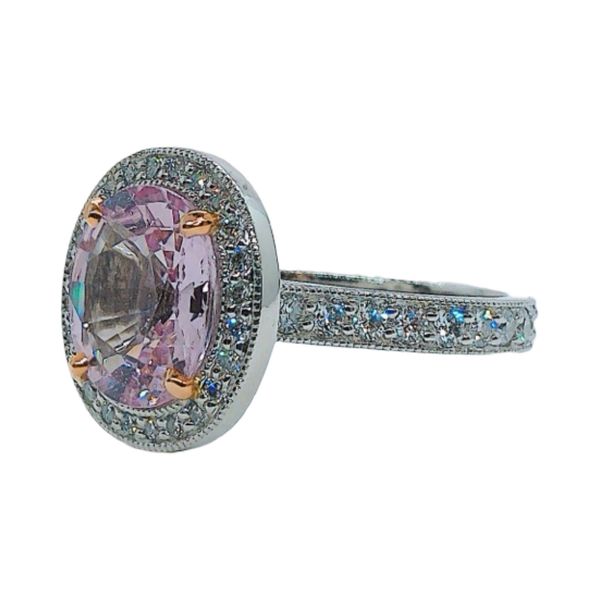 Estate Platinum & 14K Rose Gold 5.35ct Pink Spinel Diamond Halo Ring Image 2 Joint Venture Jewelry Cary, NC