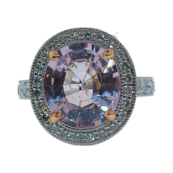 Estate Platinum & 14K Rose Gold 5.35ct Pink Spinel Diamond Halo Ring Joint Venture Jewelry Cary, NC