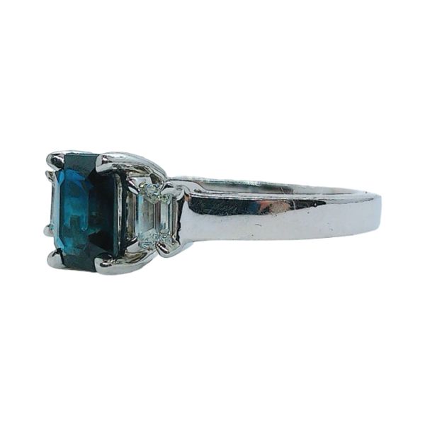 Platinum Estate 1.85ct Emerald-Cut Sapphire & 0.55ctw Diamond Three-Stone Ring Image 2 Joint Venture Jewelry Cary, NC