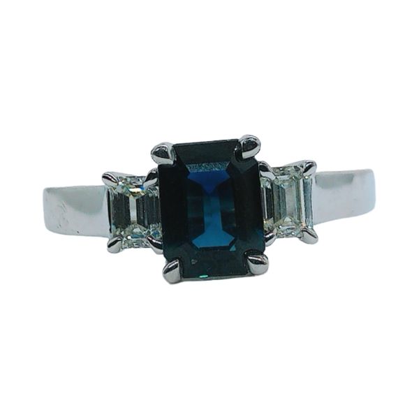 Platinum Estate 1.85ct Emerald-Cut Sapphire & 0.55ctw Diamond Three-Stone Ring Joint Venture Jewelry Cary, NC