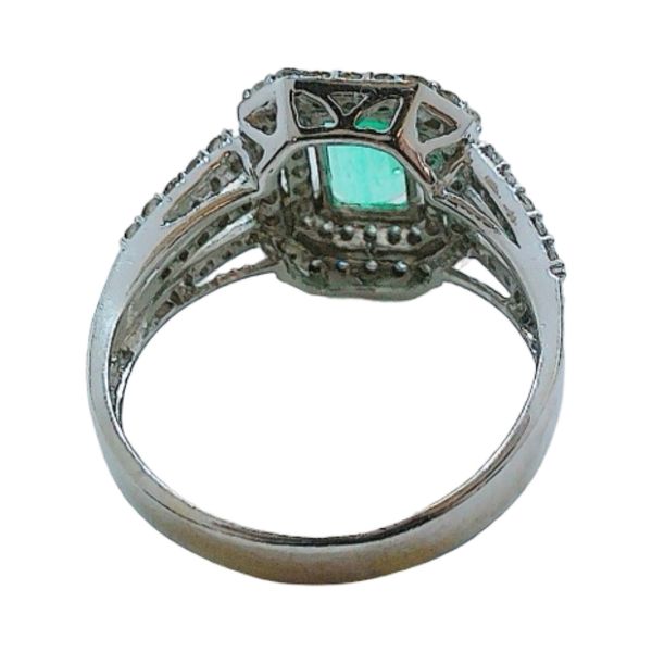 Estate 14K White Gold 0.90ct Emerald & Diamond Double Halo Ring Image 3 Joint Venture Jewelry Cary, NC