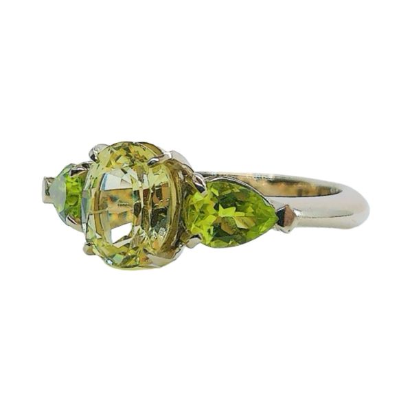 14K White Gold 1.60ct Mali Garnet & Peridot Three-Stone Ring Image 2 Joint Venture Jewelry Cary, NC