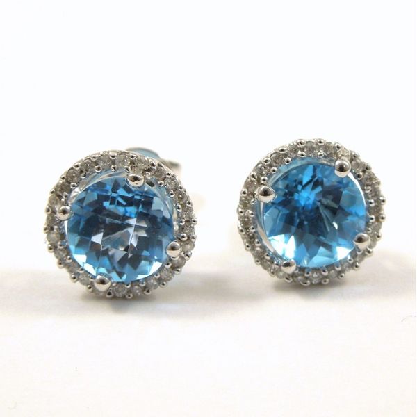 Blue Topaz & Diamond Halo Earrings Joint Venture Jewelry Cary, NC