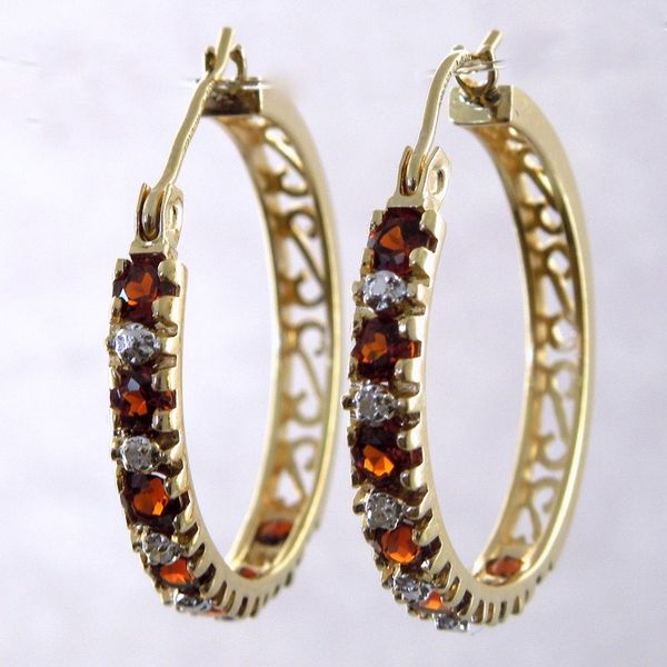 Garnet and Diamond Hoops Joint Venture Jewelry Cary, NC