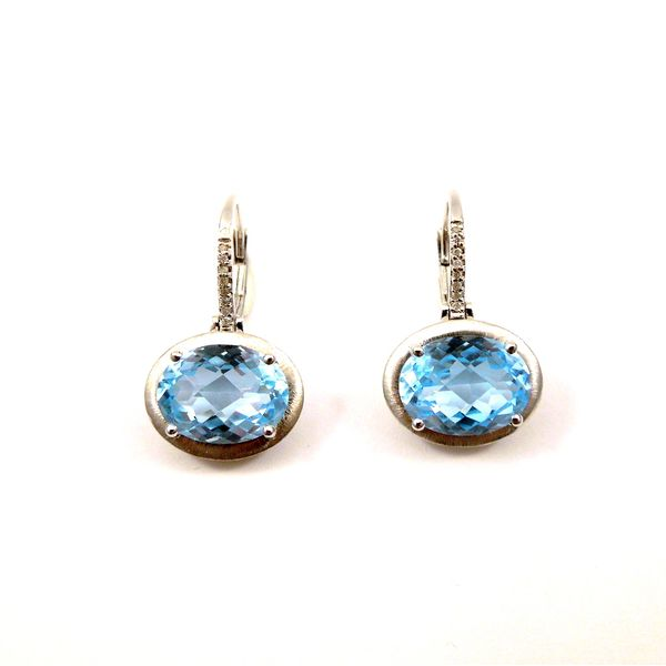 Oval Blue Topaz & Diamond Dangle Earrings Joint Venture Jewelry Cary, NC