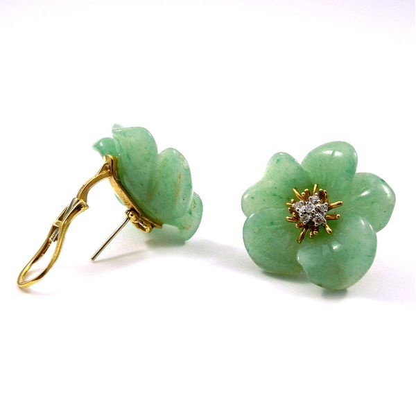 Aventurine and Diamond Flower Earrings Image 2 Joint Venture Jewelry Cary, NC