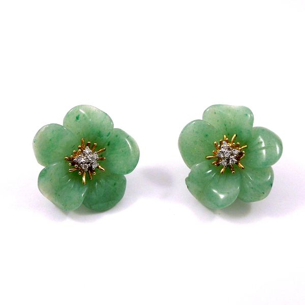 Aventurine and Diamond Flower Earrings Joint Venture Jewelry Cary, NC