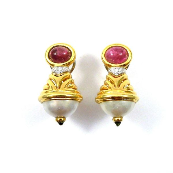 Cabochon Ruby, Pearl, Peridot and Diamond Earrings Joint Venture Jewelry Cary, NC
