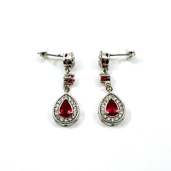 Ruby and Diamond Halo Style Drop Earrings Image 2 Joint Venture Jewelry Cary, NC