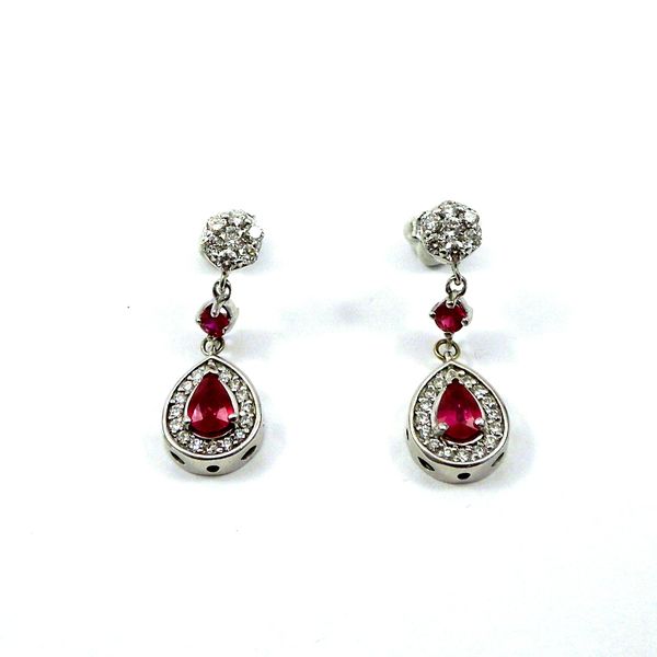Ruby and Diamond Halo Style Drop Earrings Joint Venture Jewelry Cary, NC