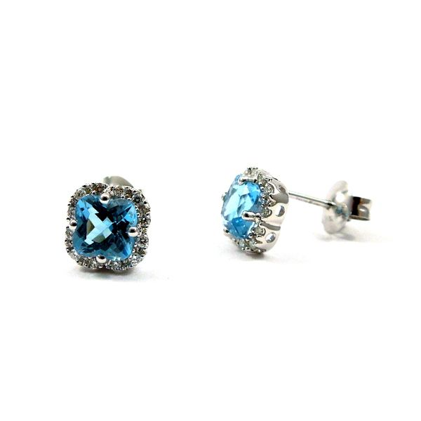 Blue Topaz and Diamond Stud Earrings Image 2 Joint Venture Jewelry Cary, NC