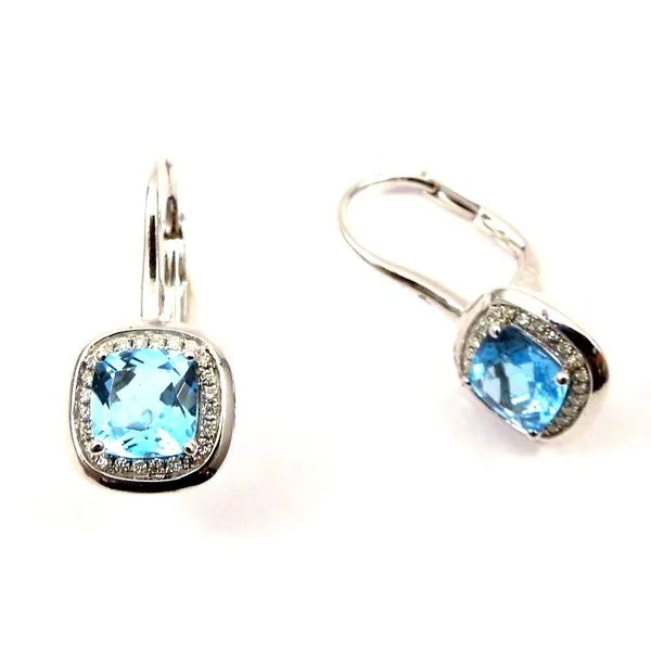 Blue Topaz and Diamond Drop Halo Earrings Image 2 Joint Venture Jewelry Cary, NC