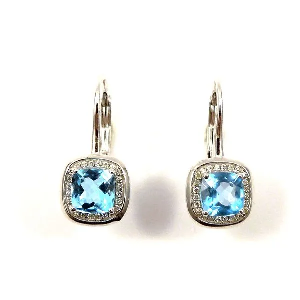 Blue Topaz and Diamond Drop Halo Earrings Joint Venture Jewelry Cary, NC