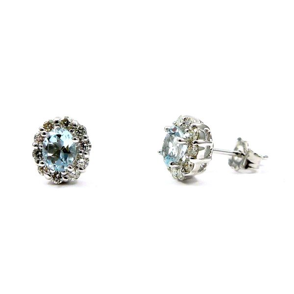 Aquamarine and Diamond Stud Earrings Image 2 Joint Venture Jewelry Cary, NC