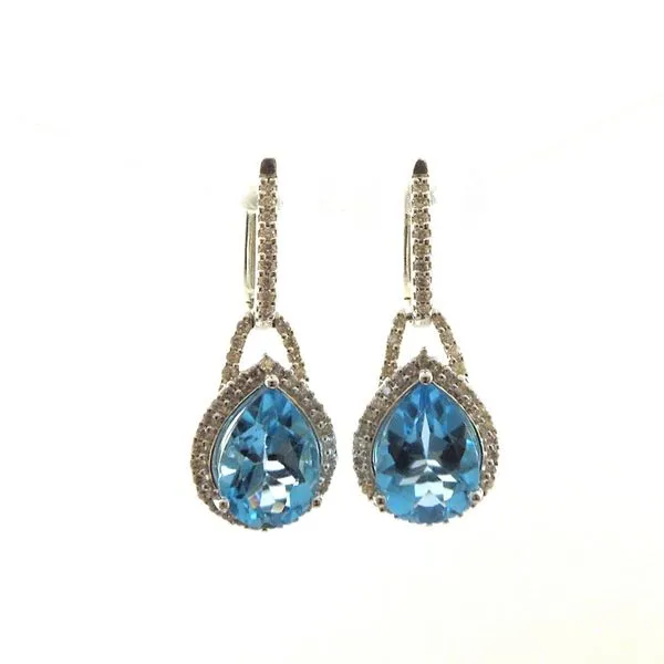 Blue Topaz and Diamond Drop Earrings Image 2 Joint Venture Jewelry Cary, NC