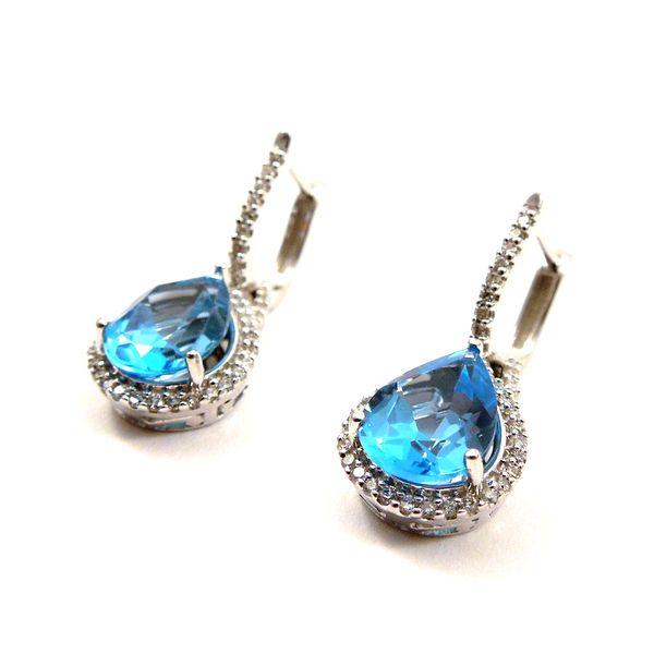 Blue Topaz and Diamond Drop Earrings Image 3 Joint Venture Jewelry Cary, NC