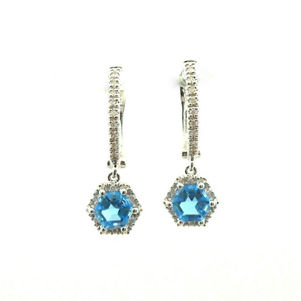 Hexagon Blue Topaz and Diamond Earrings Joint Venture Jewelry Cary, NC