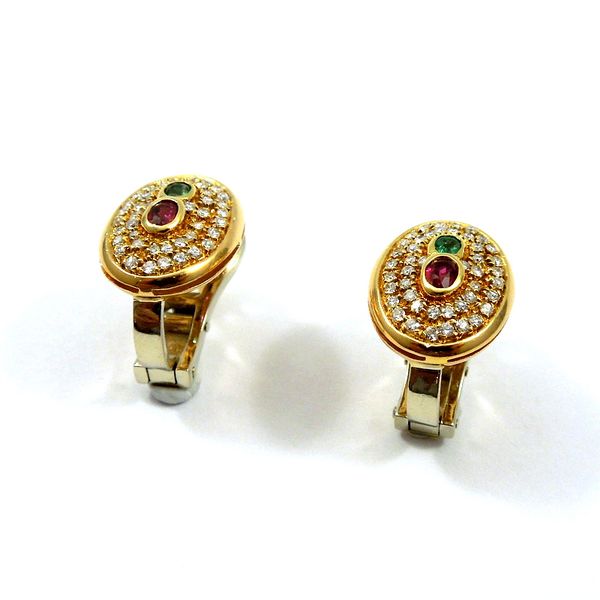 Emerald, Ruby and Diamond Earrings Image 2 Joint Venture Jewelry Cary, NC