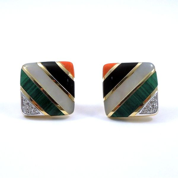 Square Inlay and Diamond Earrings Joint Venture Jewelry Cary, NC