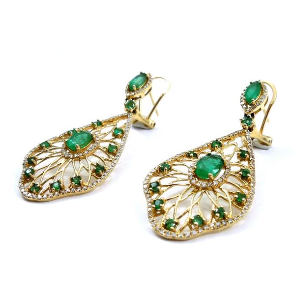 Large Emerald and Diamond Drop Earrings Image 2 Joint Venture Jewelry Cary, NC