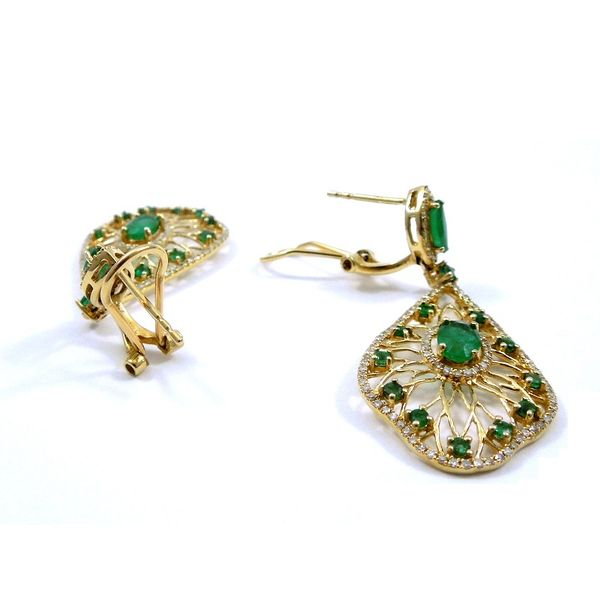 Large Emerald and Diamond Drop Earrings Image 3 Joint Venture Jewelry Cary, NC