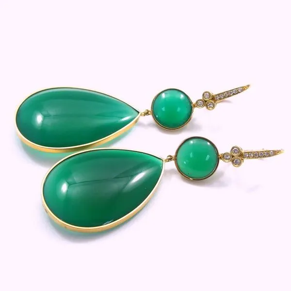 Large Green Onyx and Diamond Dangle Drop Earrings Image 2 Joint Venture Jewelry Cary, NC