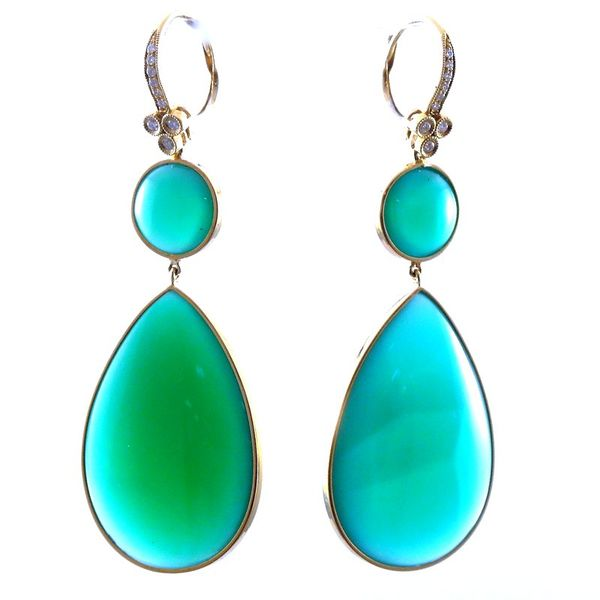 Large Green Onyx and Diamond Dangle Drop Earrings Joint Venture Jewelry Cary, NC