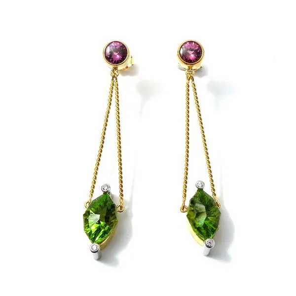 Peridot and Rhodolite Garnet Dangle Earrings Joint Venture Jewelry Cary, NC