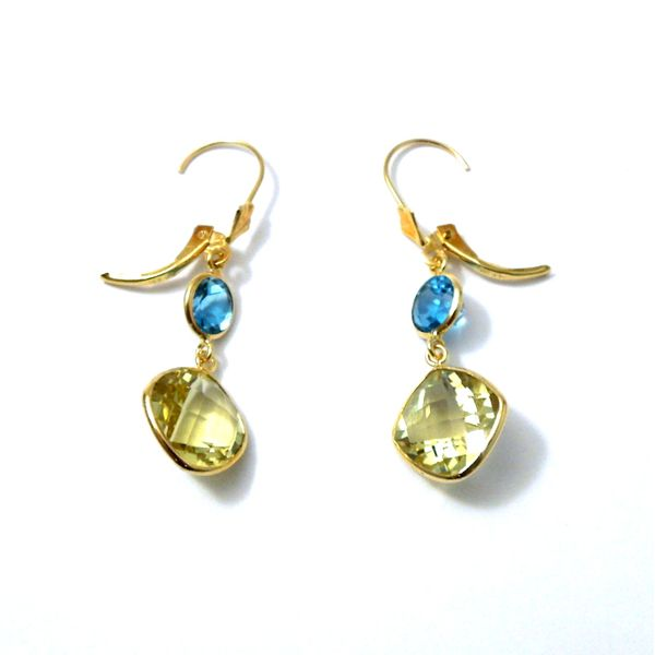 Citrine and Blue Topaz Dangle Earrings Image 2 Joint Venture Jewelry Cary, NC