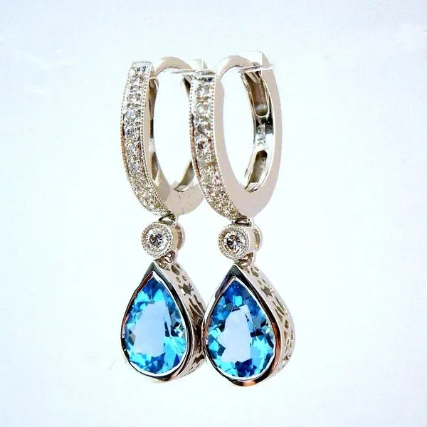 Blue Topaz and Diamond Drop Earrings Image 2 Joint Venture Jewelry Cary, NC