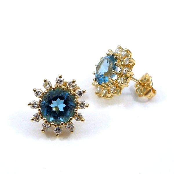 Blue Topaz and Diamond Earrings Image 2 Joint Venture Jewelry Cary, NC