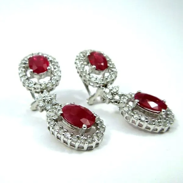 Ruby and Diamond Drop Earrings Image 2 Joint Venture Jewelry Cary, NC
