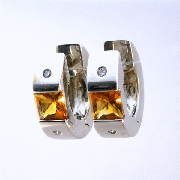 Citrine and Diamond Huggie Earrings Joint Venture Jewelry Cary, NC