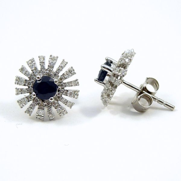 Sapphire and Diamond Stud Burst Earrings Image 2 Joint Venture Jewelry Cary, NC